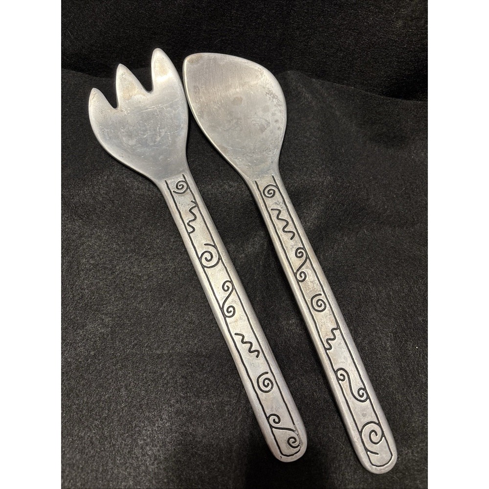 Wilton Armetale Pizzazz Pewter Salad Serving Set Fork Spoon GUC